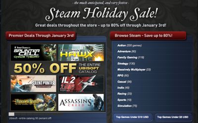 Steam organise ses soldes pour les fêtes alors que la vente au détail des jeux vidéo est en baisse en 2009