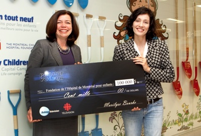 Grâce à Paquet Voleur, Marilyse Bourke remet un chèque de 100 000$ à la Fondation de l’Hôpital de Montréal pour enfants 